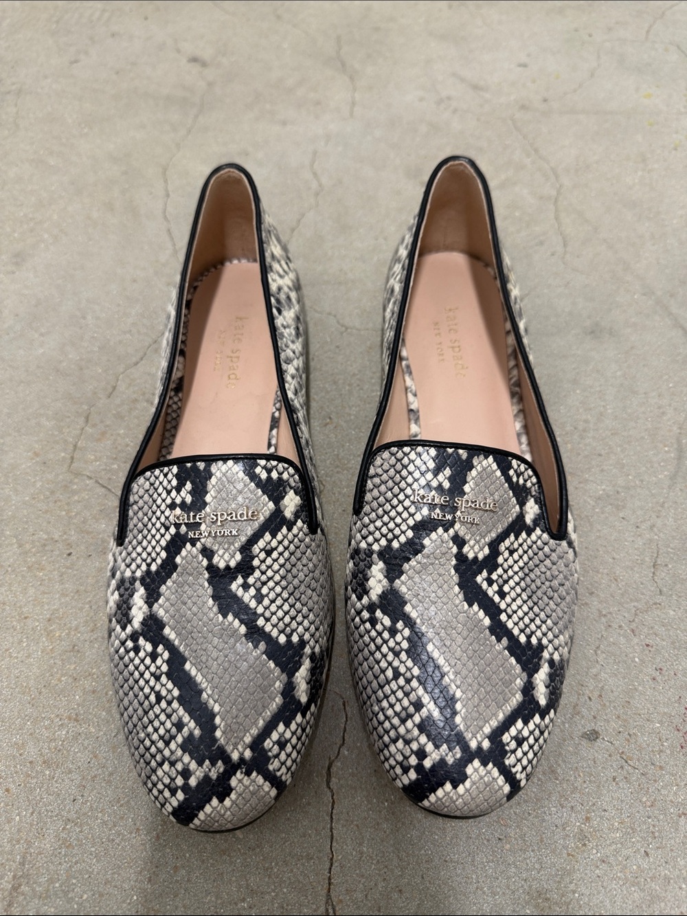kate spade Snake-Print Slip-On Loafers in Black and Cream